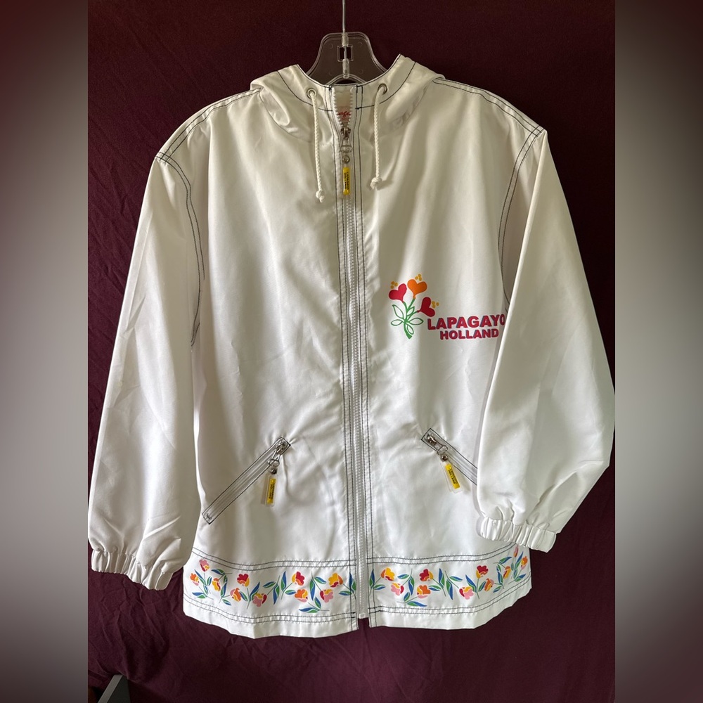 Lapagayo Holland White Floral Zip-Up rain Jacket